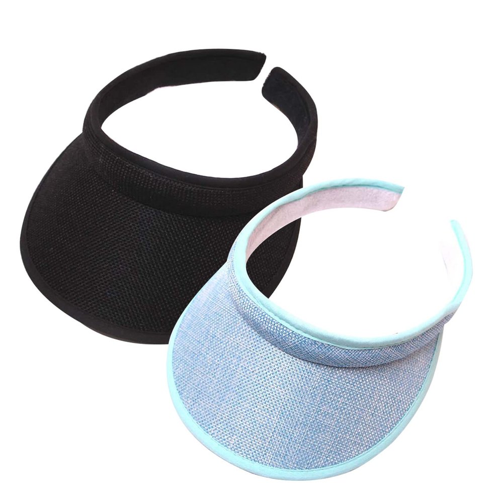 2Pcs Women's Summer Sun Visor Hat UV Protection Lightweight Travel Caps,Outdoor Golf Tennis Cap Beach Visor Sports Cap, Black & Light Blue