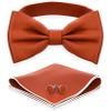Adam Young Boy's Tiger Carrot Bow Tie with Handkerchief & Cufflinks Pre-Tied Style Formal Satin Classic Bowtie for Tuxedo Faux Silk (Medium, Burnt Orange) view 1