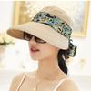 3in1 Sun Visor Hats for Women Wide Brim Sun Hats Rollable Ponytail Hat Beach Visors with Neck Flap Floppy Hat Hiking Hat Khaki view 2