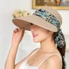 3in1 Sun Visor Hats for Women Wide Brim Sun Hats Rollable Ponytail Hat Beach Visors with Neck Flap Floppy Hat Hiking Hat Khaki view 3