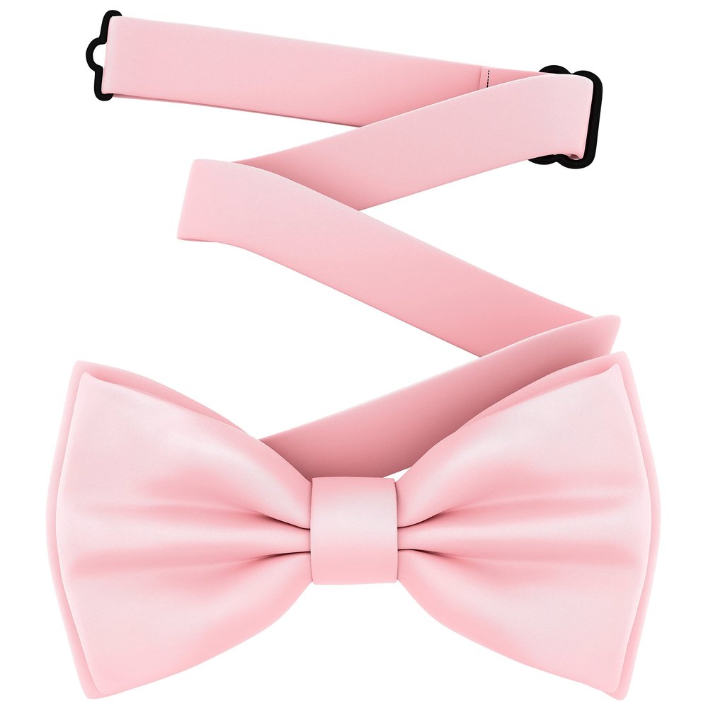 Adam Young Men's Blush Rose Pastel Bow Tie Pre-Tied Style Formal Satin Classic Bowtie for Tuxedo Faux Silk (Large, Pink)