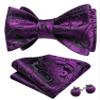 Barry.Wang Self Tie Bow Ties for Men Dark Purple Bow Tie and Pocket Square Cufflinks Set Paisley Flower Bowtie Wedding view 1