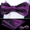Barry.Wang Self Tie Bow Ties for Men Dark Purple Bow Tie and Pocket Square Cufflinks Set Paisley Flower Bowtie Wedding view 2
