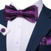 Barry.Wang Self Tie Bow Ties for Men Dark Purple Bow Tie and Pocket Square Cufflinks Set Paisley Flower Bowtie Wedding view 3