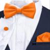 Adam Young Men's Burn Pumpkin Bow Tie with Handkerchief & Cufflinks Pre-Tied Style Formal Satin Classic Bowtie for Tuxedo Faux Silk (Large, Orange) view 4