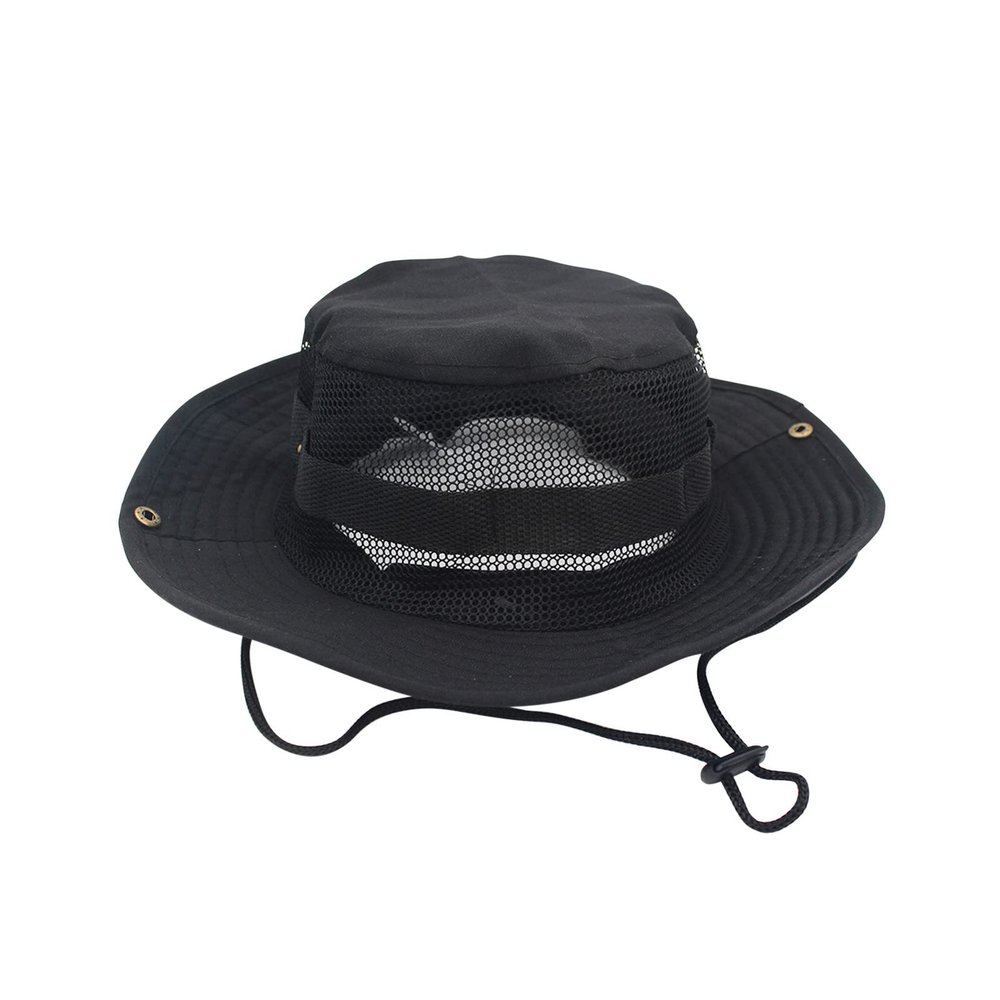 Breathable Wide Brim Bucket Hats Mens Summer Wide Brim Mesh Safari Boonie Hat Foldable Outdoor Cap Hiking Fishing Hat Black