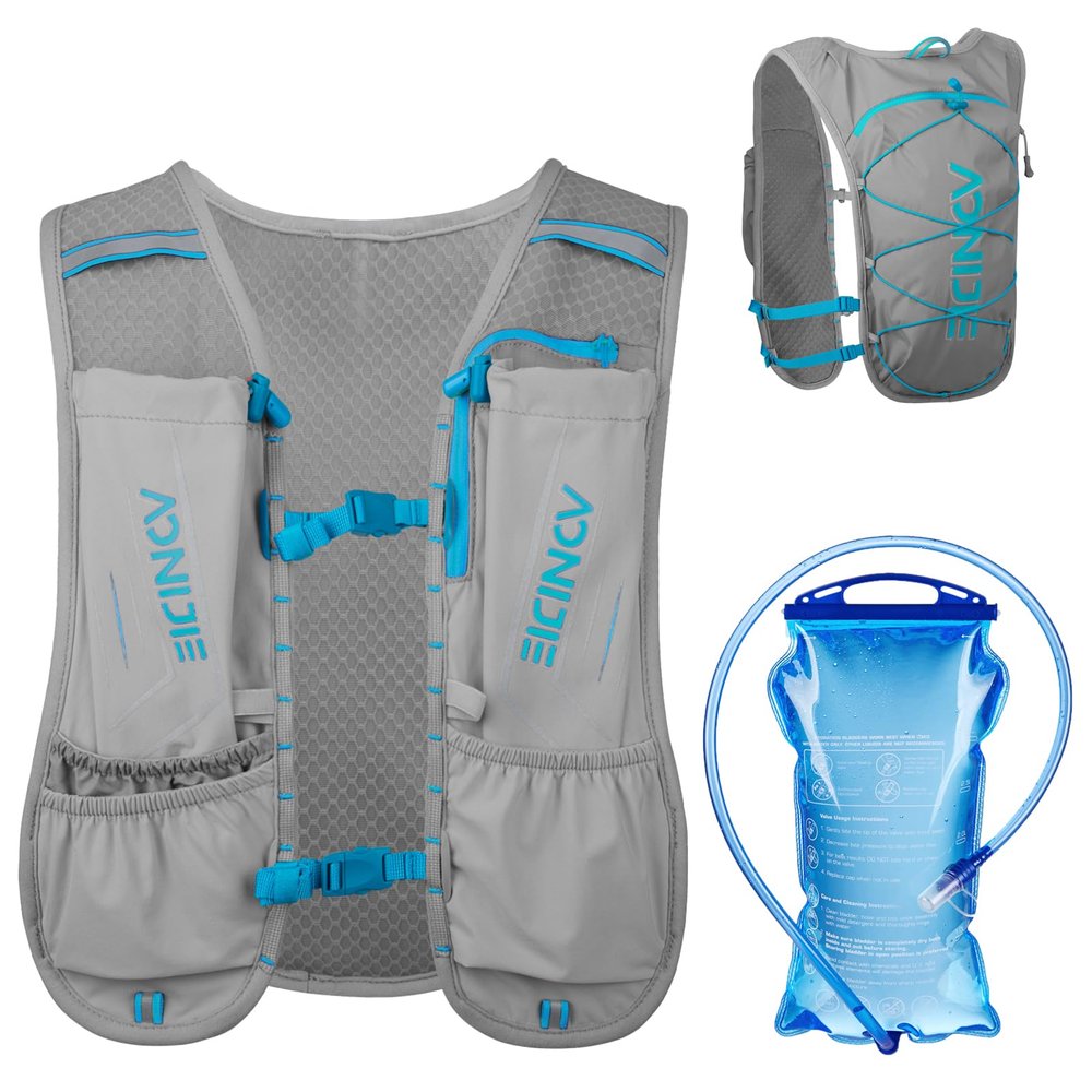 Azarxis Hydration Running Vest Backpack Pack 5L for Women and Men Jogging Trail Race Marathon Cycling Hiking (Gray with 1.5L Water Bladder)