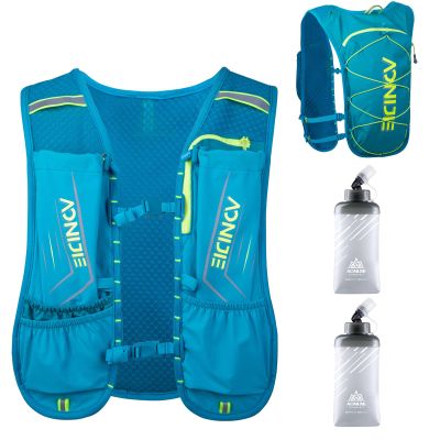 Azarxis Hydration Running Vest Backpack Pack 5L for Women and Men Jogging Trail Race Marathon Cycling Hiking (Mint Blue with 2 x 500ml Soft Flasks)