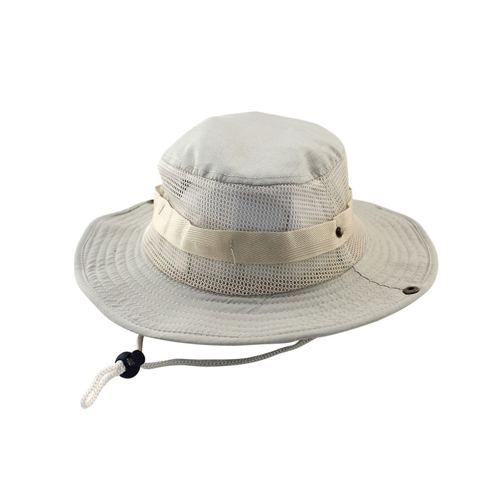 Breathable Wide Brim Bucket Hats Mens Summer Wide Brim Mesh Safari Boonie Hat Foldable Outdoor Cap Hiking Fishing Hat Beige
