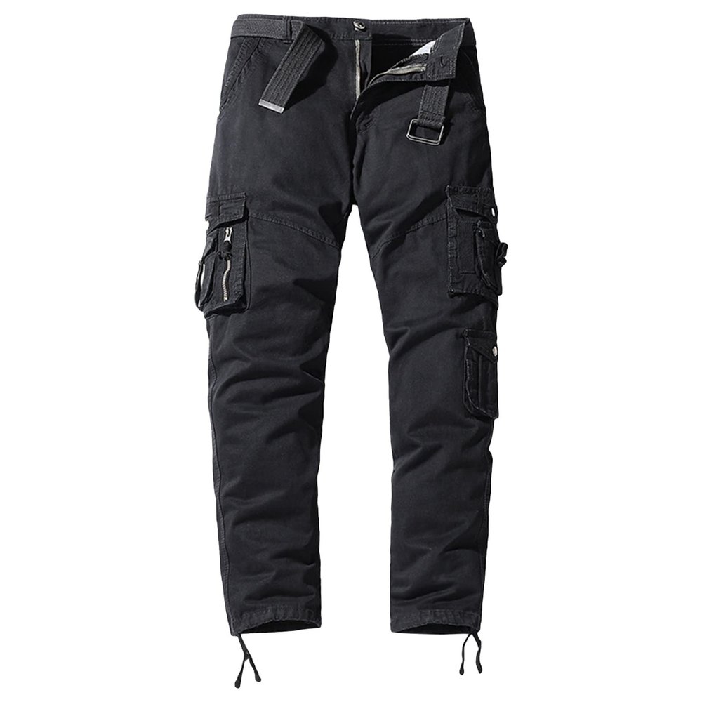 Maiyifu-GJ Men's Casual Outdoor Cargo Pants Relaxed Fit Solid Military Army Pants Multi Pocket Tactical Hiking Trousers (Black,29)
