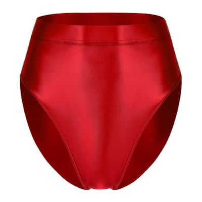 YiZYiF Women's Glossy Shiny High Waisted Dance Yoga Bottoms High Cut Briefs Cheeky Knikcers Burgundy A X-Large