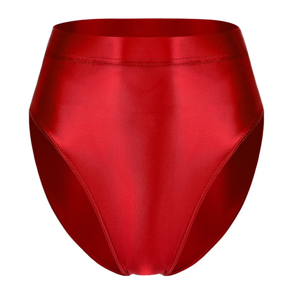 YiZYiF Women's Glossy Shiny High Waisted Dance Yoga Bottoms High Cut Briefs Cheeky Knikcers Burgundy A X-Large