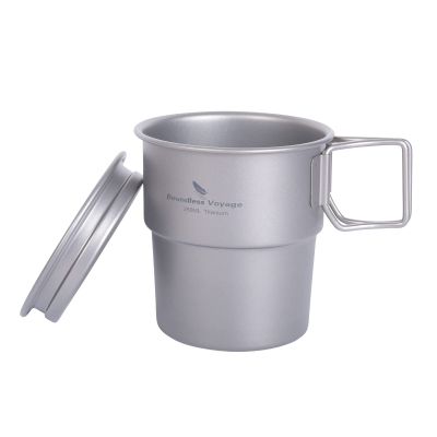 Boundless Voyage 250ml Titanium Cup with Lid Folding Handle Single Walled Camping Bacpacking Lightweight Mug Portable Druable European Stackable Drinkware for Outdoor Hiking Travel Ti3051D