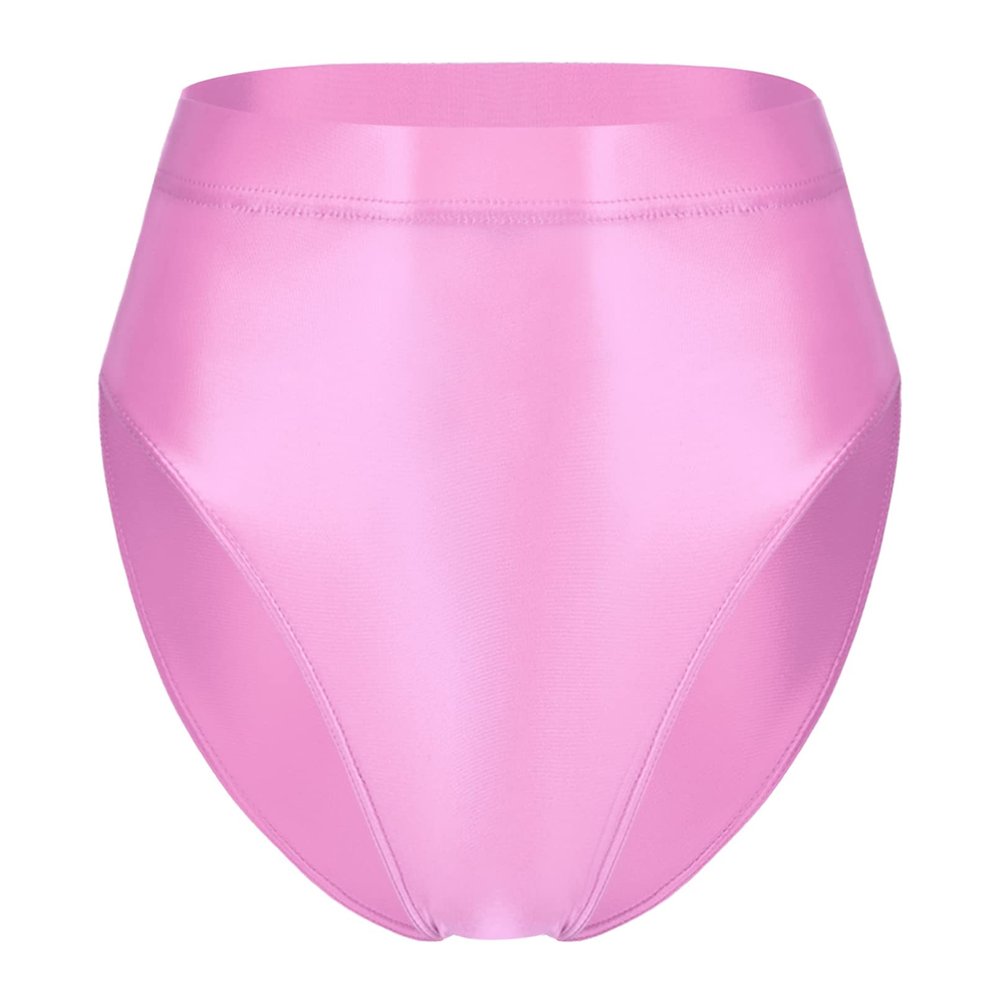 Linjinx Women's Glossy High Waist Yoga Shorts Gym Workout Rave Booty Dance Mini Hot Pants Bottoms Pink A Large