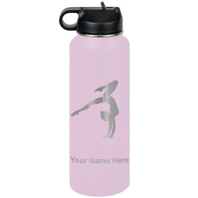 LaserGram Personalized Water Bottle, Gymnast Handstand, Stainless Steel Double Wall Vacuum Insulated with Flip Top Straw, Custom Engraved Gift (40oz / 1180ml Lavender)