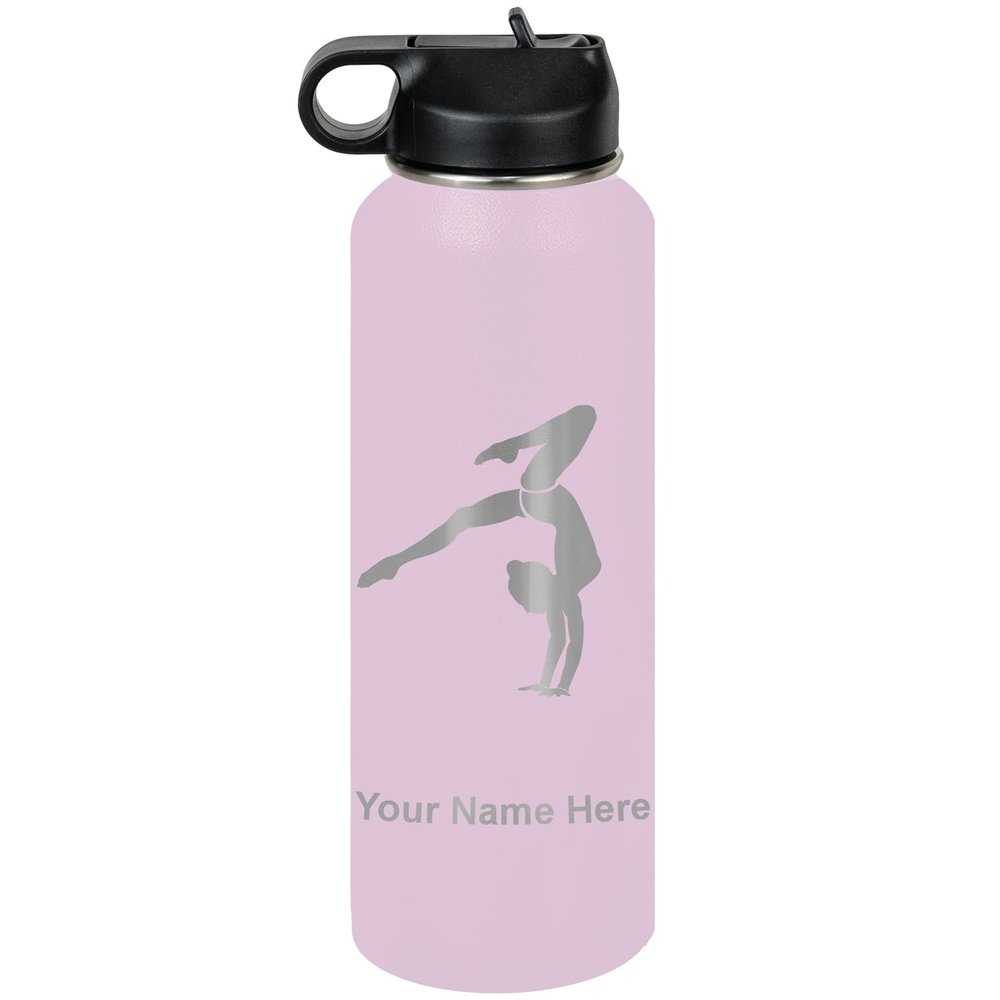 LaserGram Personalized Water Bottle, Gymnast Handstand, Stainless Steel Double Wall Vacuum Insulated with Flip Top Straw, Custom Engraved Gift (40oz / 1180ml Lavender)
