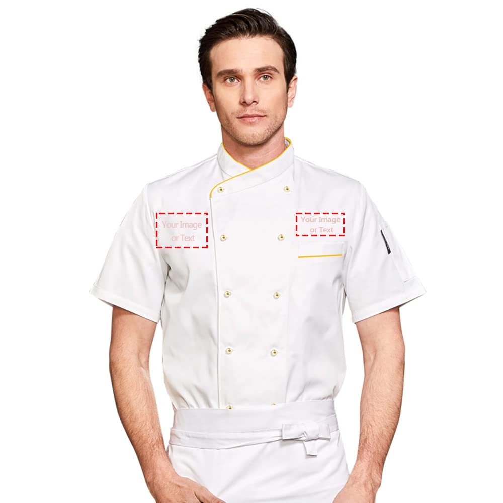 Nsteky Custom Chef Coat Jacket Men's Short Sleeve Classic Chef Coat with Traditional Buttons