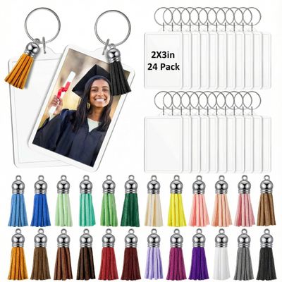 Henoyso 24 Sets Acrylic Photo Frame Keychain Picture Insert Blank Clear Picture Holder for DIY Craft Valentines Graduation Gift (2x3 Inch,Classic)