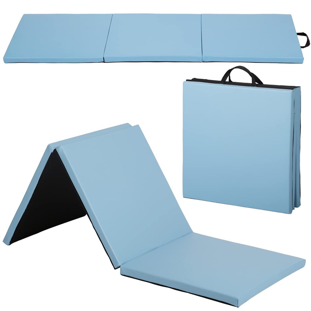 Gymnastics Mat Exercise Mat Tumbling Mats for Home Gym, Folding Portable 8x4x2 Extra Thick Crash Panel Mat with Carrying Handles for Kids Adults, Blue