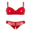 Linjinx Women's Two-Piece Patent Leather Swimsuit Bra Tops Mini Triangle Thongs Bikinis Set Swimwear Red X-Large view 1