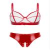 Linjinx Women's Two-Piece Patent Leather Swimsuit Bra Tops Mini Triangle Thongs Bikinis Set Swimwear Red X-Large view 2