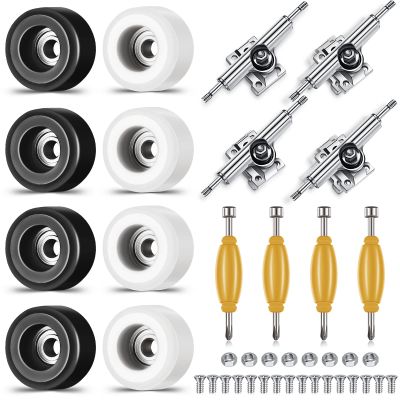 Zhehao 16 Pcs Standard Fingerboard Tool Set CNC Lathed Fingerboard Bearing Wheels Nut Driver Screwdriver for 34 mm Skateboard Trucks(Black and White)