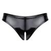 Linjinx Women's Two-Piece Patent Leather Swimsuit Bra Tops Mini Triangle Thongs Bikinis Set Swimwear Black Large view 4