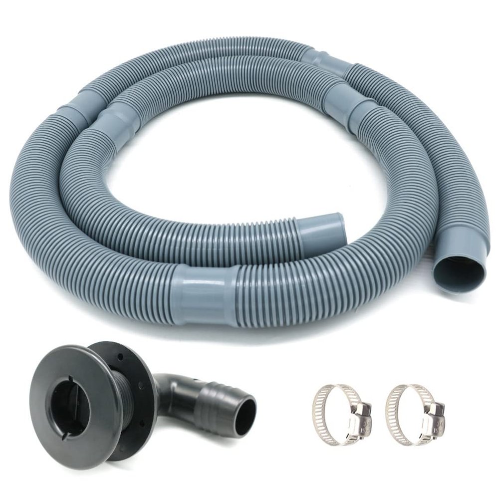 Marine Bilge Pump Hose 1-1/8 Inch Plumbing Kit, 6 FT Long, 90 degree Black Elbow Thru Hull Scupper Flapper Valve, Stainless Steel Clamps