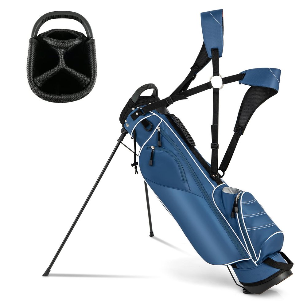 OFFICEJOY Golf Stand Bag, Portable Golf Clubs Bag w/4 Way Dividers, 4 Pockets, Adjustable Shoulder Straps, Pencil Golf Bag w/ 2 Non-Slip Stand, Lightweight Golf Bag for Men Women (Navy)