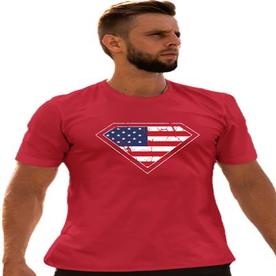 5X-Large Red Mens Distressed Super Flag Diamond USA Patriotic T-Shirt