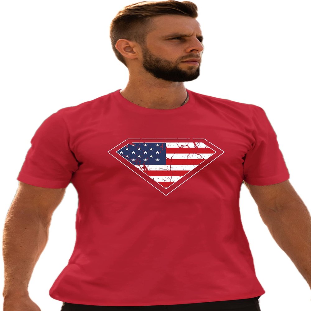 5X-Large Red Mens Distressed Super Flag Diamond USA Patriotic T-Shirt