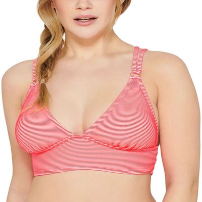 Hula Honey Swimwear Top Small Junior Rib Illusion Cross-Back Pink S