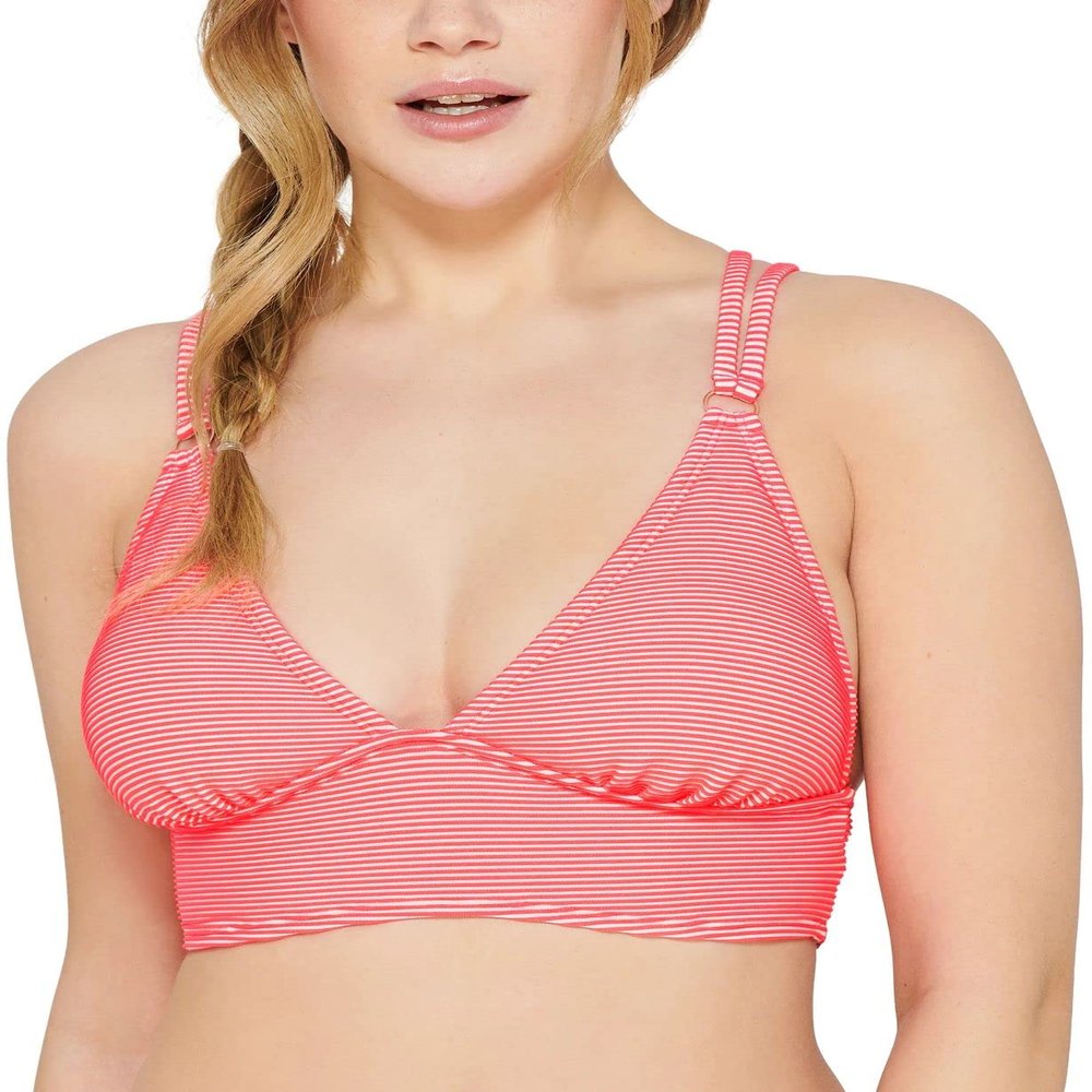 Hula Honey Swimwear Top Small Junior Rib Illusion Cross-Back Pink S