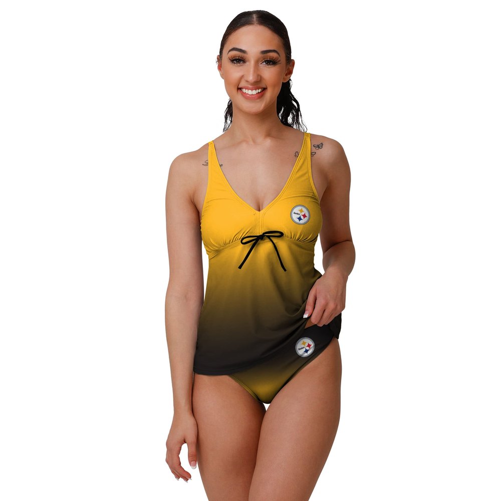 FOCO Pittsburgh Steelers NFL Womens Gametime Gradient Tankini Bikini Top - XXL