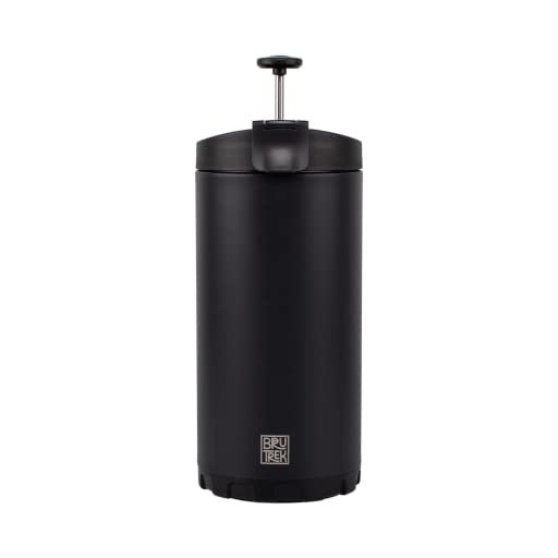 BruTrek by Planetary Design Steel Toe 3.0 Travel Coffee Press - Brew 20 fl.oz On The Go - No Spill Lid, Double Wall Vacuum Insulated Stays Hot for Hours, French Press Coffee (Obsidian Black)