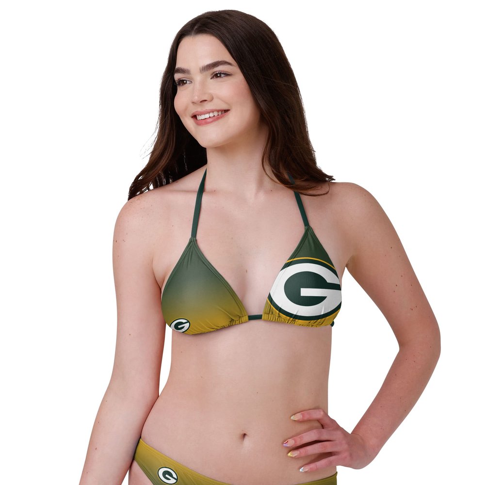 FOCO Green Bay Packers NFL Womens Gradient Big Logo Bikini Top - L