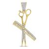 10kt Yellow Gold Mens Round Diamond Barber Scissors Comb Clippers Charm Pendant 1/3 Cttw view 1