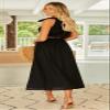 2PC Set Women's Summer One Shoulder Crop Tops with Midi Skirt Set Tie Straps Ruffle Dress Swing Pleated Long Dress (Black, S) view 3