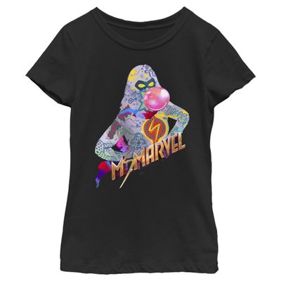 Marvel Ms Figure Girls Short Sleeve Tee Shirt, Black, X-Small