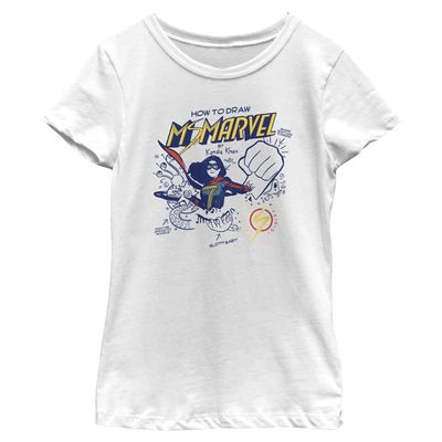 Marvel Draw MS Girls Short Sleeve Tee Shirt, White, X-Large