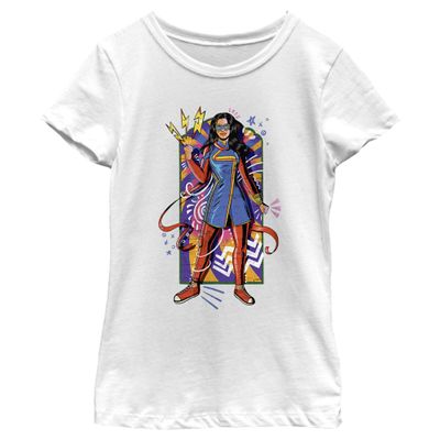 Marvel Ms Sketchy Kamala Girls Short Sleeve Tee Shirt, White, Large