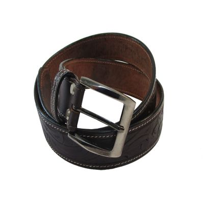 MENS LEATHER BELT FLORAL TOOLED ONE PIECE WORK CASUAL OFFICE WEAR BROWN BELTS FOR MEN (32 in)