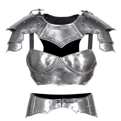 Nautical-Mart Medieval Mina Armour Set Larp Armor Cosplay Costume - Cuirass, Pauldron, Gorget,Tasset (Complete Armor Set, Silver)