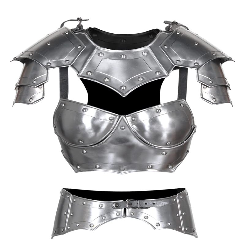 Nautical-Mart Medieval Mina Armour Set Larp Armor Cosplay Costume - Cuirass, Pauldron, Gorget,Tasset (Complete Armor Set, Silver)