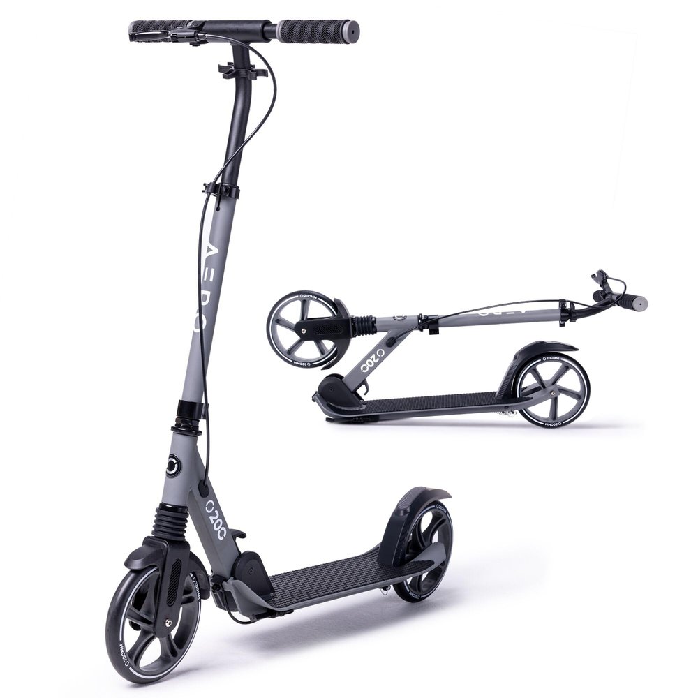 Aero Big Wheels Kick Scooter for Kids 8-12, Teens & Adults | Hand Brake, Rubber Deck Mat & Shock Absorption | Foldable & Height Adjustable, 220lbs Max