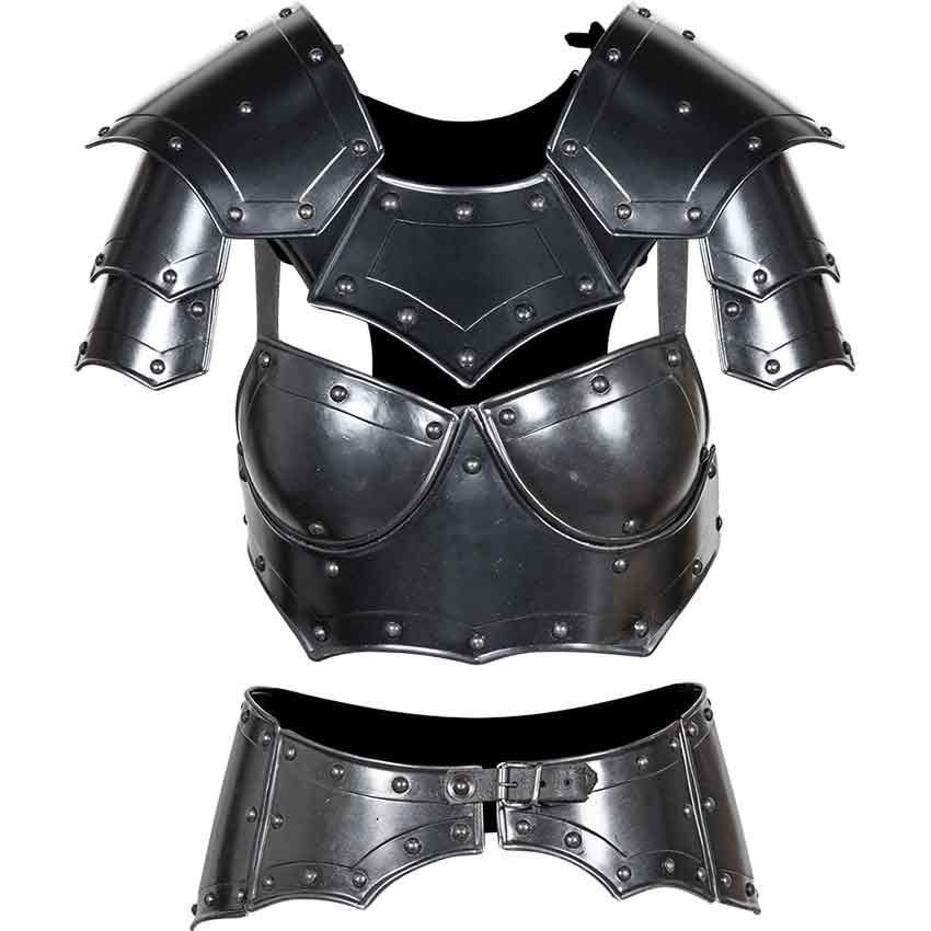 Nautical-Mart Medieval Mina Armour Set Larp Armor Cosplay Costume - Cuirass, Pauldron, Gorget,Tasset (Complete Armor Set, Black)