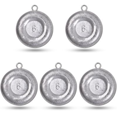 Disc Sinkers Fishing Weights, Flat Coin Sinkers Saltwater Surf Fishing Weights for Catfishing Drifting Trolling Bottom Saltwater Fishing Tackle 6oz 5pcs