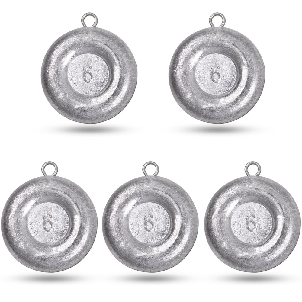 Disc Sinkers Fishing Weights, Flat Coin Sinkers Saltwater Surf Fishing Weights for Catfishing Drifting Trolling Bottom Saltwater Fishing Tackle 6oz 5pcs