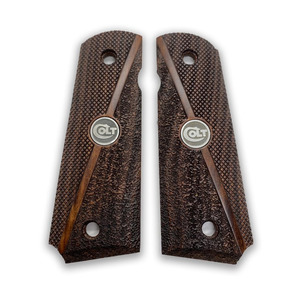 1911 Original Series US Logo Wooden 1911 Grips, Ambi Safety Cut, Handgun Grips, Pistol Grips, 1911 Wood Grips, 1911 Grips for Full Size, 1911 Accessories, Gift for Veterans (Silver Metal Logo 1911)