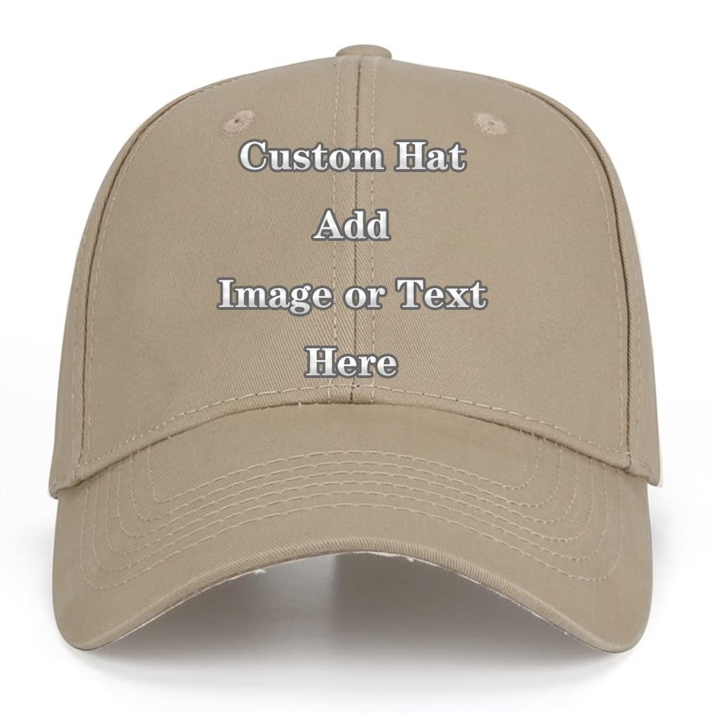 Custom Baseball Cap with Your Text/Image, Personalized Adjustable Trucker Hats,Unisex Sun Plain Cap Mom Gifts, Best Dad Hats Khaki